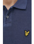 Lyle & Scott Памучна тениска с яка в тъмносиньо с изчистен дизайн - Pepit.bg