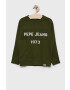 Pepe Jeans Детски памучен суичър в зелено с апликация - Pepit.bg