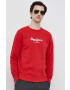 Pepe Jeans Памучен суичър Edward Crew в червено с принт - Pepit.bg
