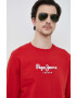 Pepe Jeans Памучен суичър Edward Crew в червено с принт - Pepit.bg