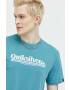 Quiksilver Памучна тениска в тюркоазено с принт - Pepit.bg