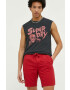 Superdry Къс панталон с лен в червено - Pepit.bg