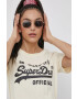 Superdry Памучна тениска в кремаво - Pepit.bg
