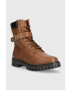 Tommy Hilfiger Кожени боти Buckle Lace Up в кафяво с равна подметка - Pepit.bg