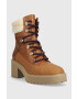 Tommy Hilfiger Кожени боти Heel Laced Monogram Boot в кафяво с висок ток - Pepit.bg