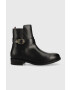 Tommy Hilfiger Кожени боти Th Belt Flat Boot в черно с равна подметка - Pepit.bg