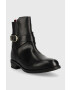 Tommy Hilfiger Кожени боти Th Belt Flat Boot в черно с равна подметка - Pepit.bg