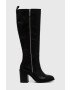 Tommy Hilfiger Кожени ботуши Zip High Heel Longboot в черно с висок ток - Pepit.bg