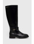 Tommy Hilfiger Кожени ботуши Leather Belt Longboot в черно с платформа - Pepit.bg