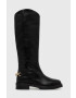 Tommy Hilfiger Кожени ботуши Tommy Twist Flat Longboot в черно с равна подметка - Pepit.bg