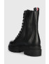 Tommy Hilfiger Кожени кубинки Monochromatic Lace Up Boot в черно с равна подметка - Pepit.bg