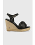 Tommy Hilfiger Кожени сандали Th Waves High Wedge в черно със скосена платформа - Pepit.bg