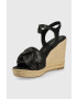 Tommy Hilfiger Кожени сандали Th Waves High Wedge в черно със скосена платформа - Pepit.bg