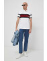 Tommy Hilfiger Памучна тениска с яка в бяло с десен - Pepit.bg