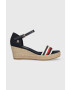 Tommy Hilfiger Сандали MID WEDGE CORPORATE в тъмносиньо със скосена платформа - Pepit.bg