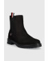 Tommy Hilfiger Велурени боти челси Th Coin Flat Boot в черно с равна подметка - Pepit.bg