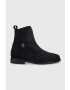 Tommy Hilfiger Велурени боти челси Th Essentials Flat Boot в тъмносиньо с равна подметка - Pepit.bg