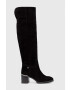 Tommy Hilfiger Велурени ботуши Th Belt Suede Overknee Boot в черно с висок ток - Pepit.bg