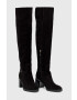 Tommy Hilfiger Велурени ботуши Th Belt Suede Overknee Boot в черно с висок ток - Pepit.bg