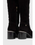 Tommy Hilfiger Велурени ботуши Th Belt Suede Overknee Boot в черно с висок ток - Pepit.bg