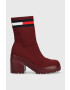 Tommy Jeans Боти Water Resistent Knitted Boot в бордо с висок ток - Pepit.bg