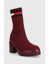 Tommy Jeans Боти Water Resistent Knitted Boot в бордо с висок ток - Pepit.bg