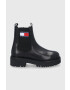 Tommy Jeans Кожени боти челси дамски в черно с платформа с лека изолация - Pepit.bg