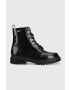 Tommy Jeans Кожени кубинки Leather Lace Up в черно с равна подметка - Pepit.bg