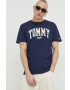 Tommy Jeans Памучна тениска в тъмносиньо с принт - Pepit.bg