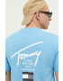 Tommy Jeans Памучна тениска в синьо с принт - Pepit.bg