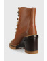 Tory Burch Кожени боти Miller в кафяво с висок ток - Pepit.bg