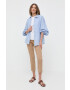 Weekend Max Mara Ленена риза в синьо със стандартна кройка с класическа яка - Pepit.bg