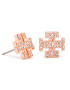 Tory Burch Обици Crystal Logo Stud Earring 53423 Розов - Pepit.bg