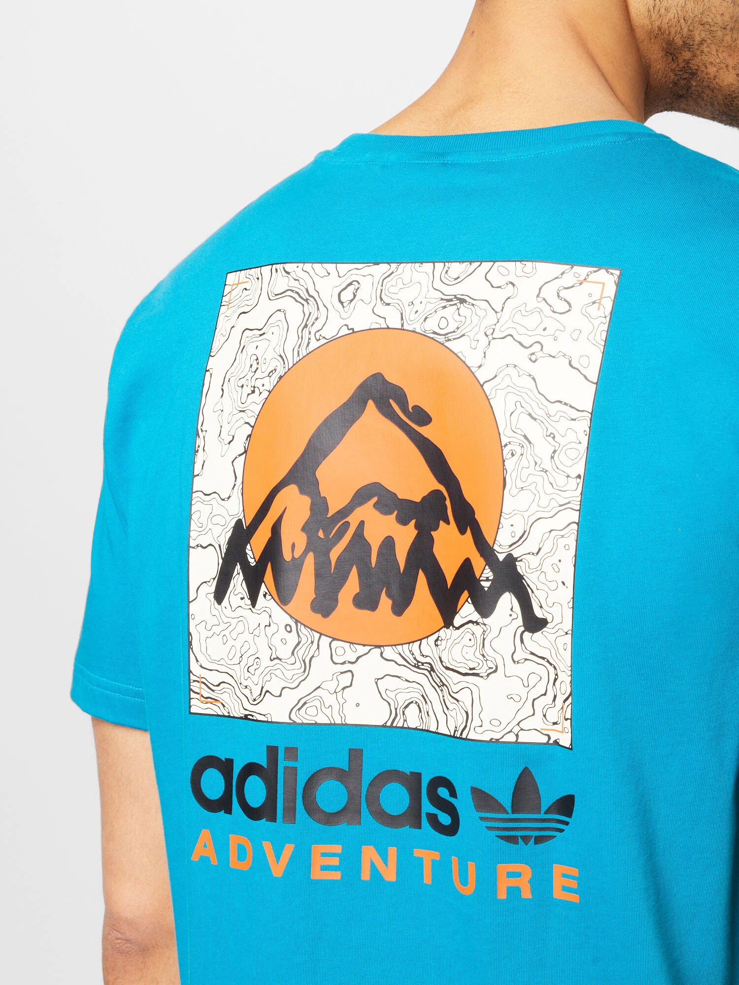 ADIDAS ORIGINALS Тениска 'Adventure Mountain Back' лазурно синьо / оранжево / черно / бяло - Pepit.bg