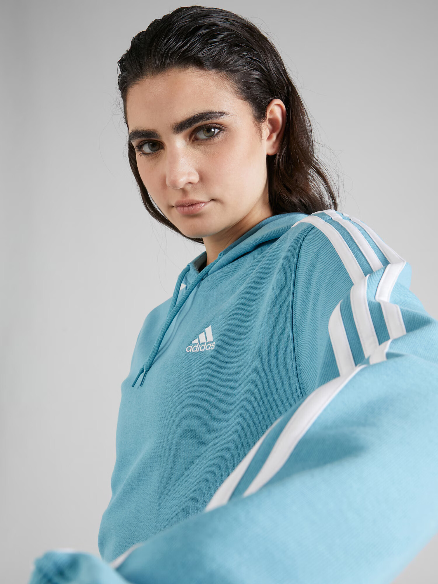 ADIDAS SPORTSWEAR Спортен суитшърт с качулка 'Essentials 3-Stripes French Terry ' небесносиньо / бяло - Pepit.bg