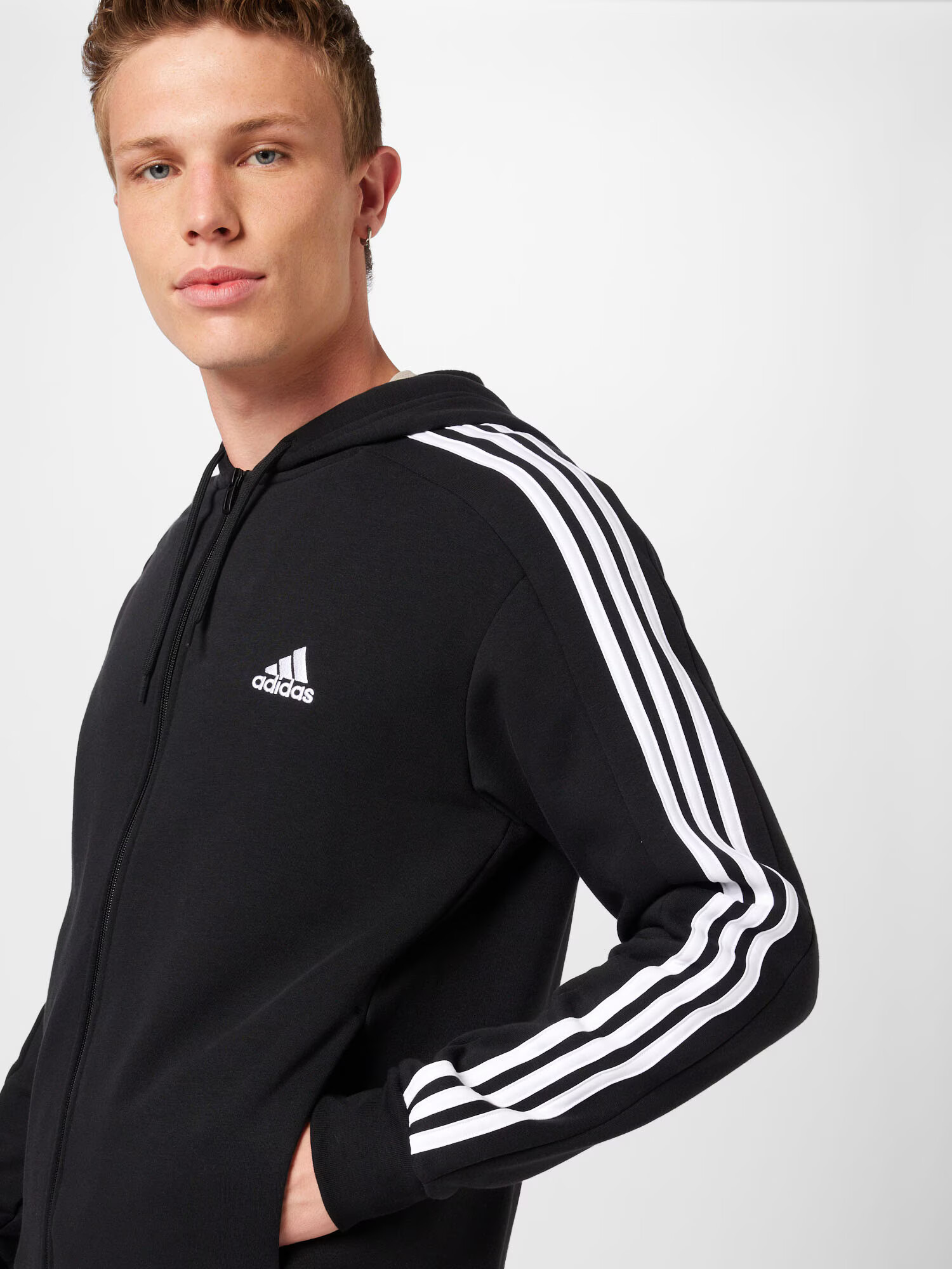 ADIDAS SPORTSWEAR Спортна жилетка с качулка 'Essentials' черно / бяло - Pepit.bg