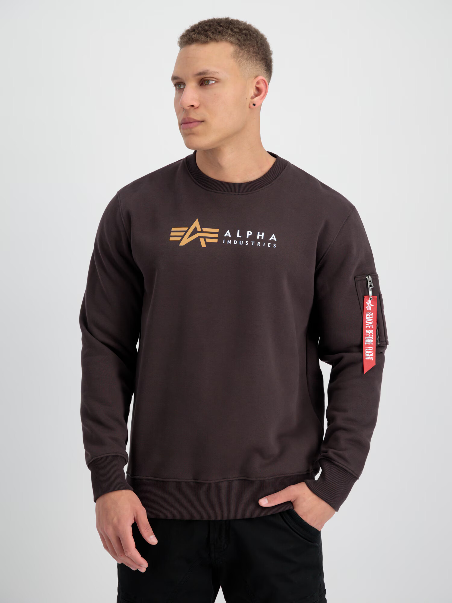 ALPHA INDUSTRIES Суичър тъмнокафяво / жълто / червено / бяло - Pepit.bg