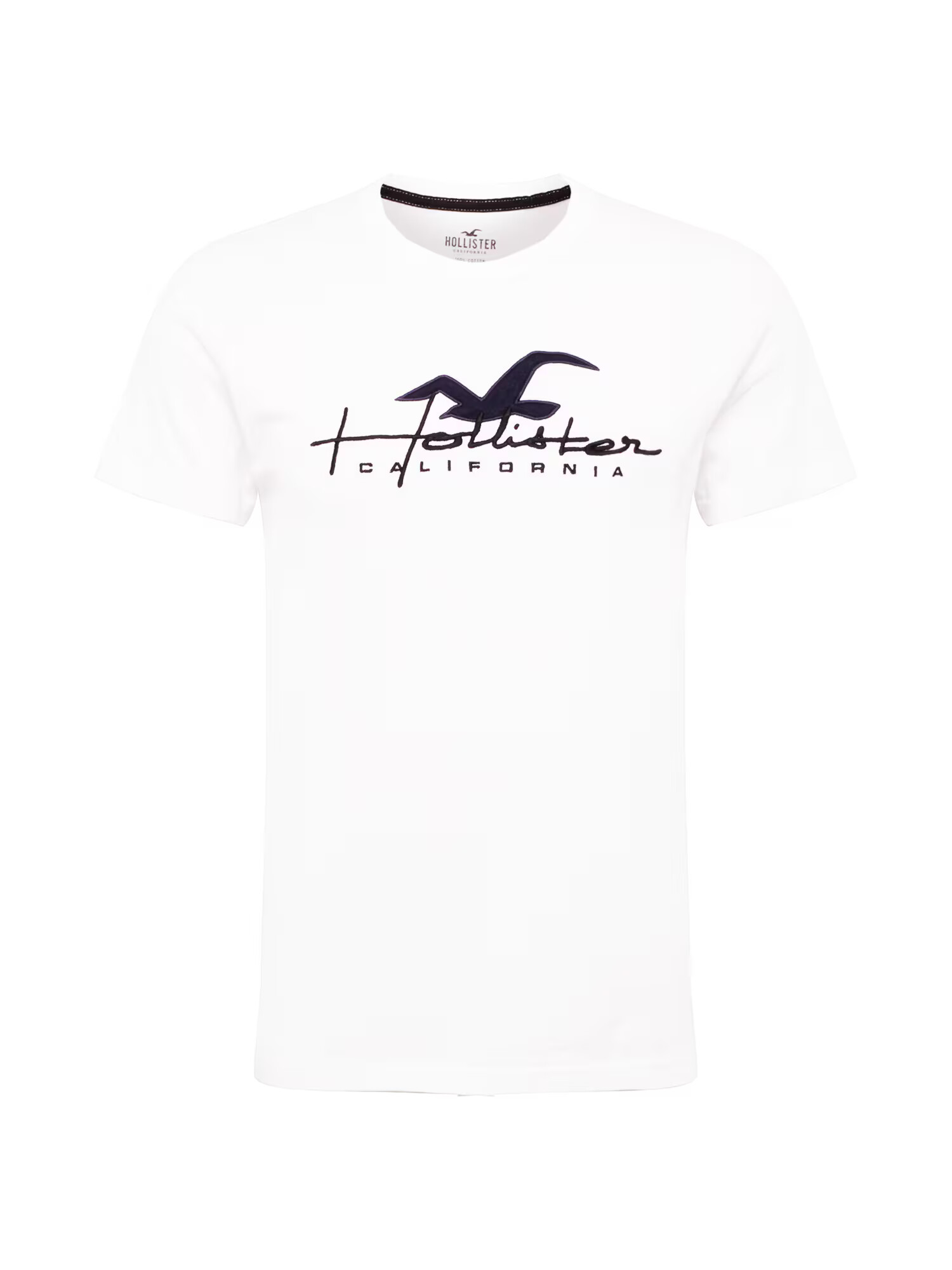 HOLLISTER Тениска бяло / тъмносиньо - Pepit.bg