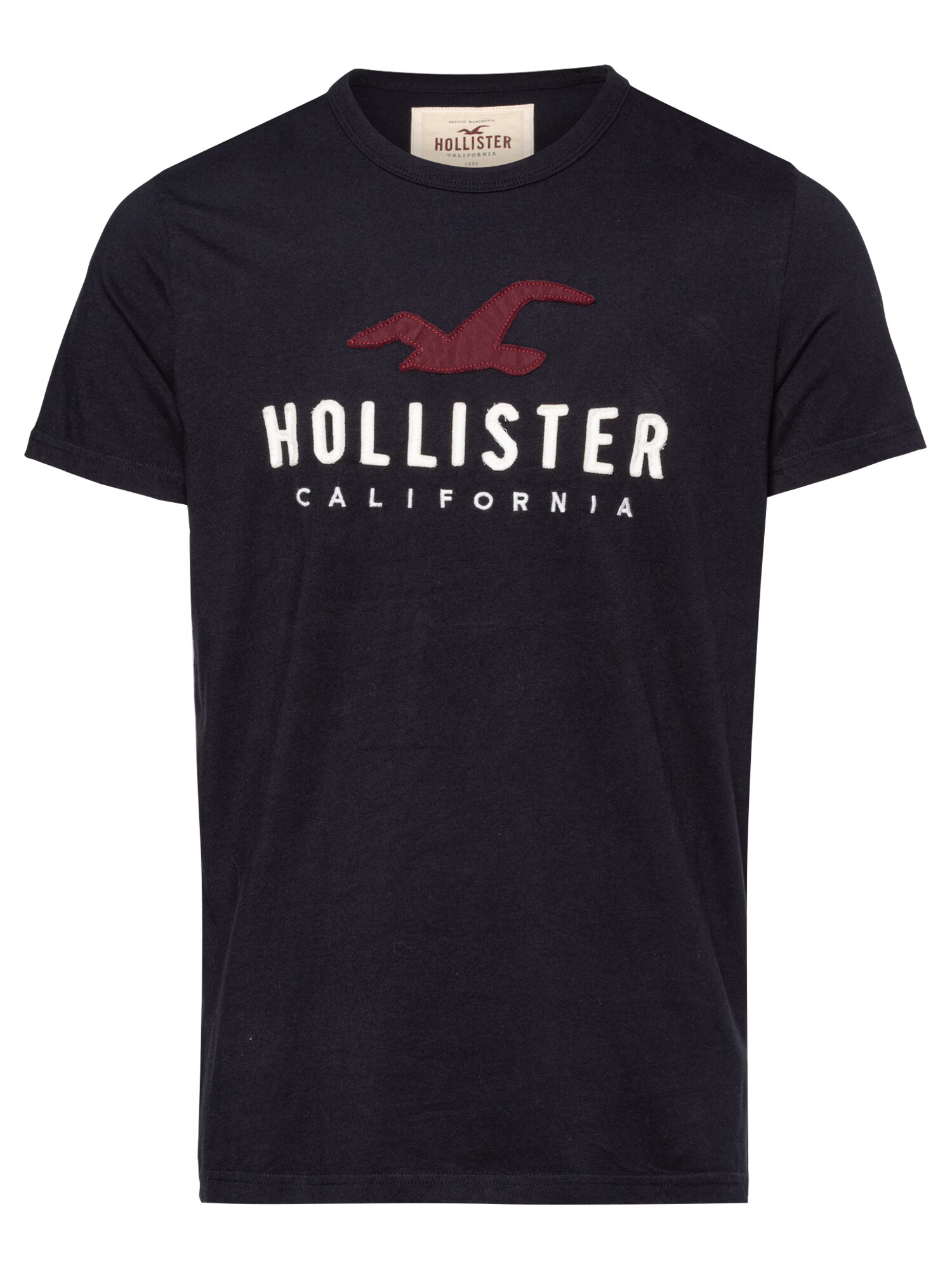 HOLLISTER Тениска черно / бяло / рубинено червено - Pepit.bg