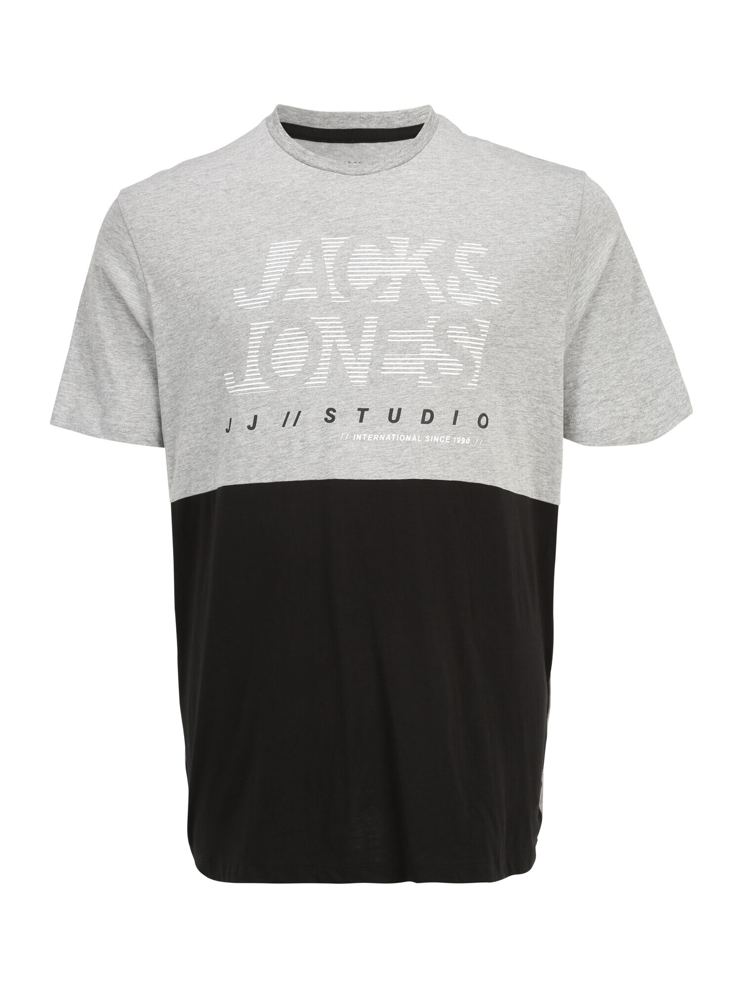 Jack & Jones Plus Тениска 'MARCO' сив меланж / черно / бяло - Pepit.bg