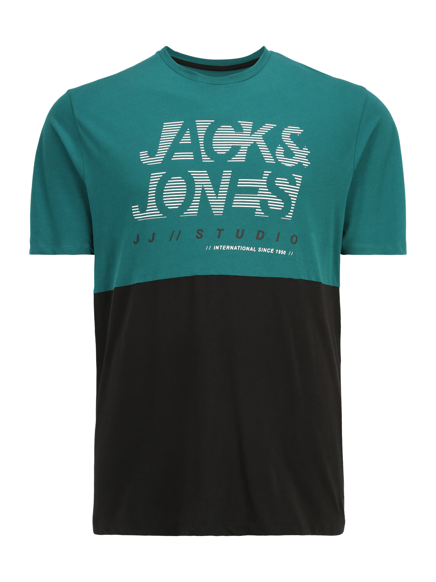 Jack & Jones Plus Тениска 'MARCO' смарагдово зелено / черно / бяло - Pepit.bg