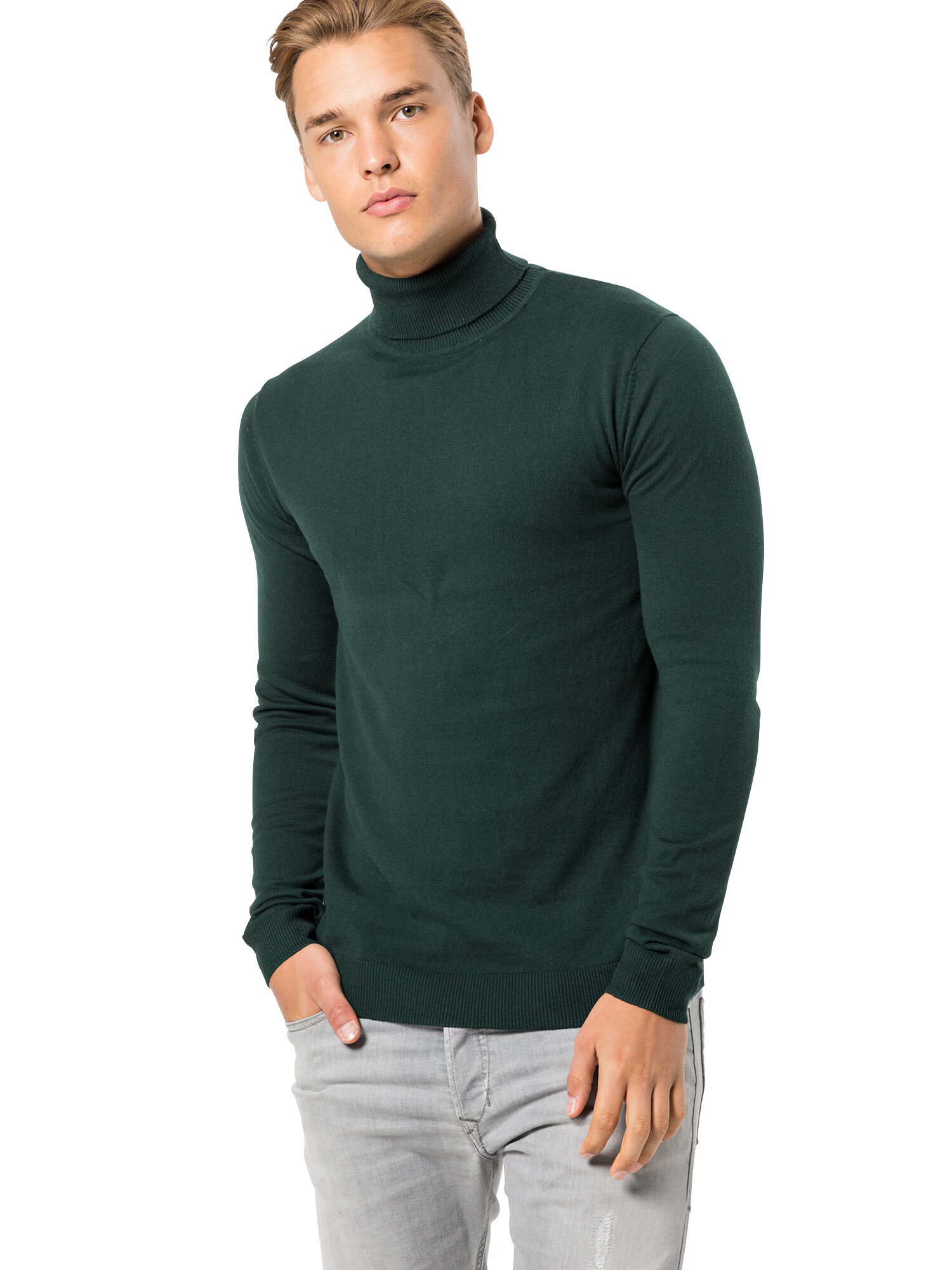 JACK & JONES Пуловер 'JPRCHAMP KNIT ROLL NECK' тъмнозелено - Pepit.bg