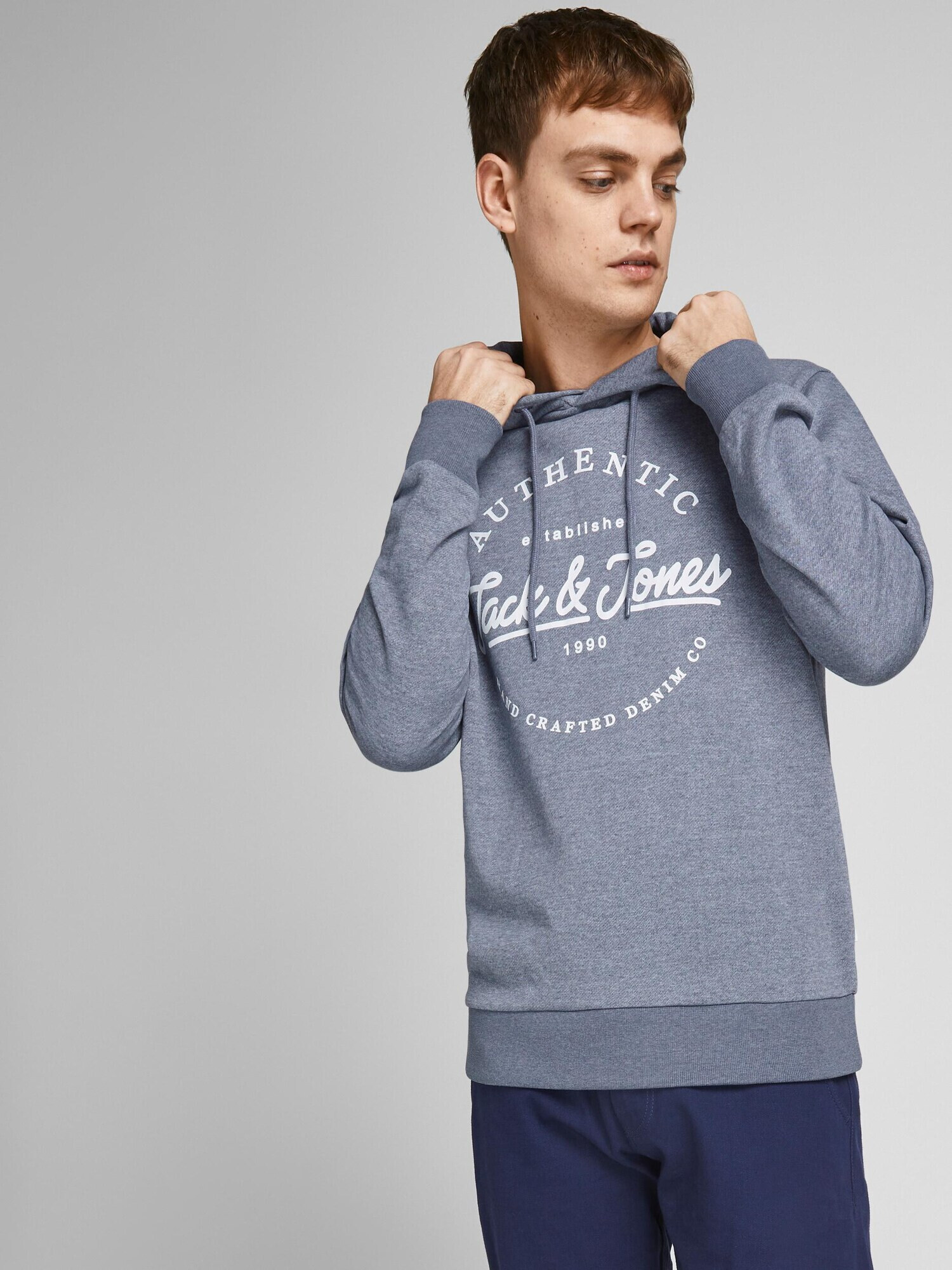 JACK & JONES Суичър 'Dusty' синьо меланж / бяло - Pepit.bg