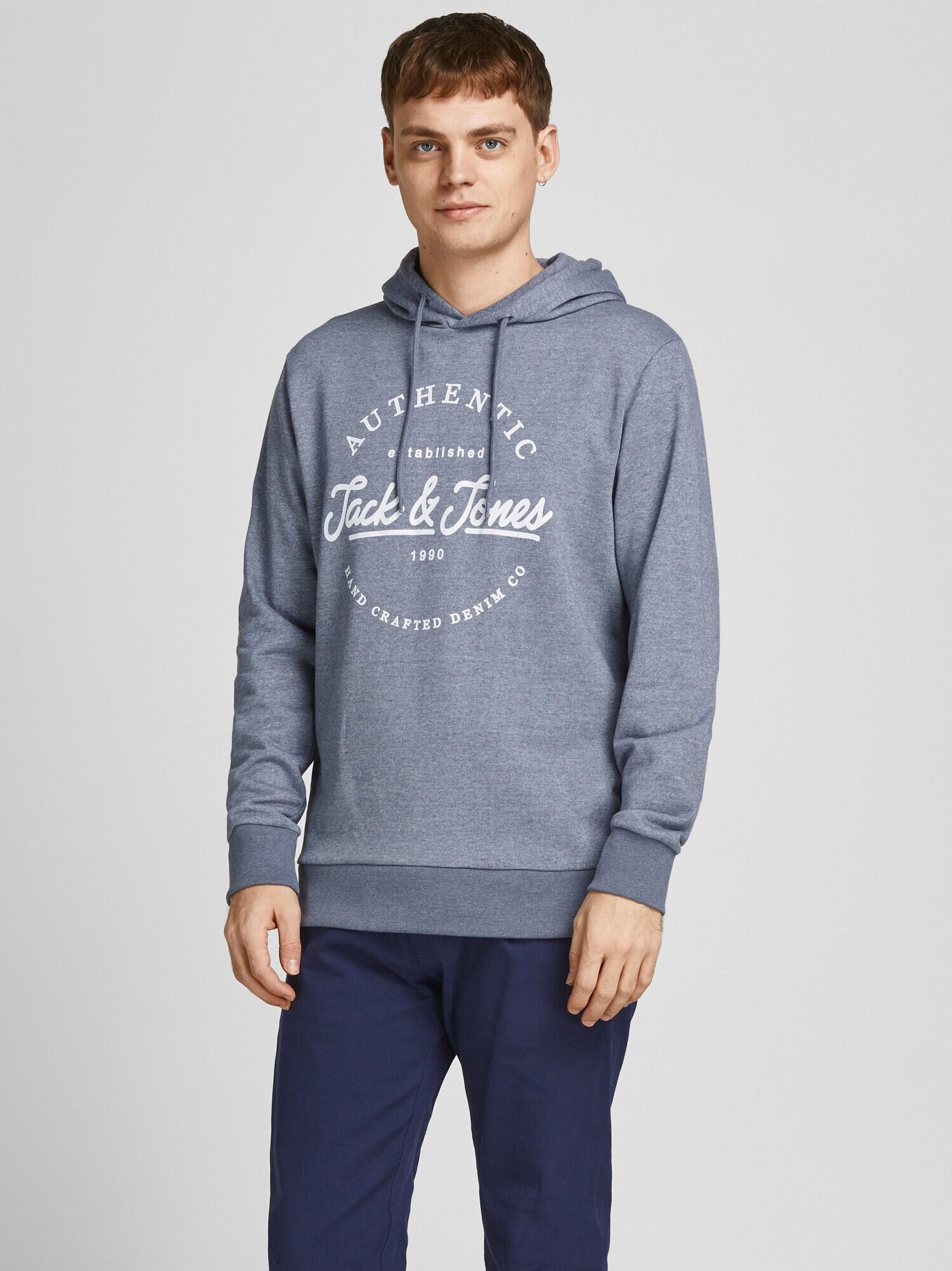 JACK & JONES Суичър 'Dusty' синьо меланж / бяло - Pepit.bg