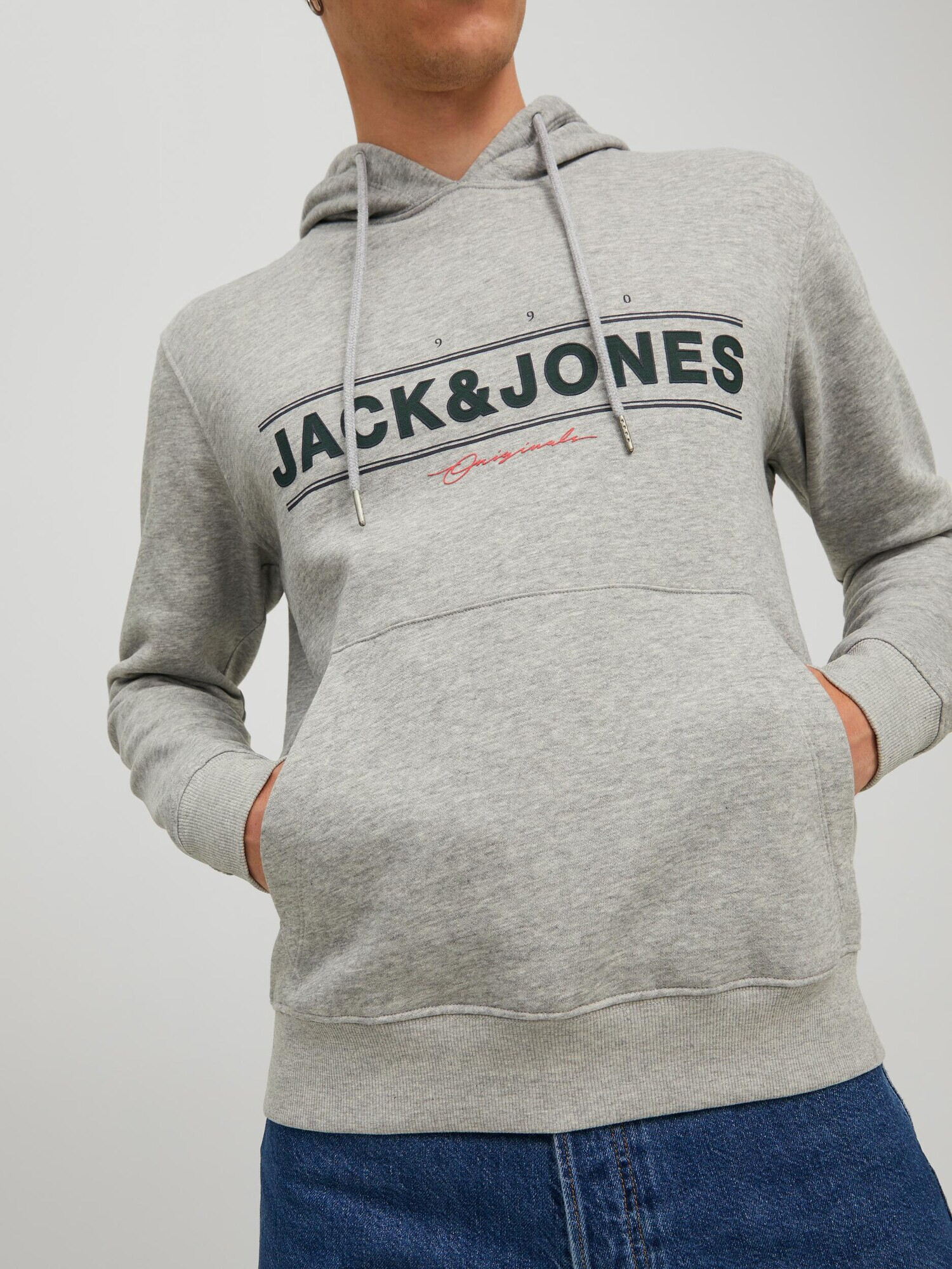 JACK & JONES Суичър 'FRIDAY' сив меланж / светлочервено / черно - Pepit.bg