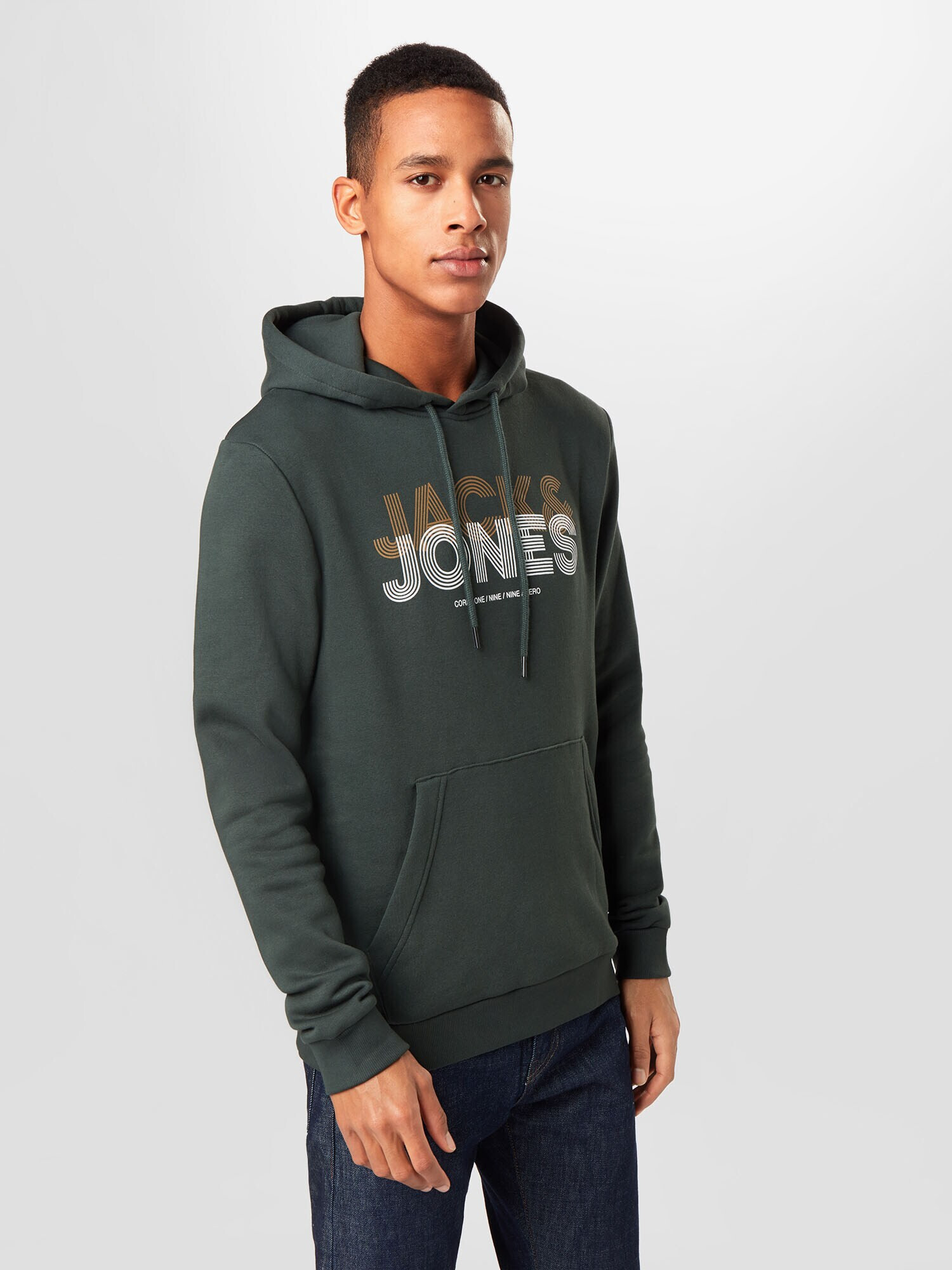 JACK & JONES Суичър 'Lexus' бежово / тъмнозелено / бяло - Pepit.bg