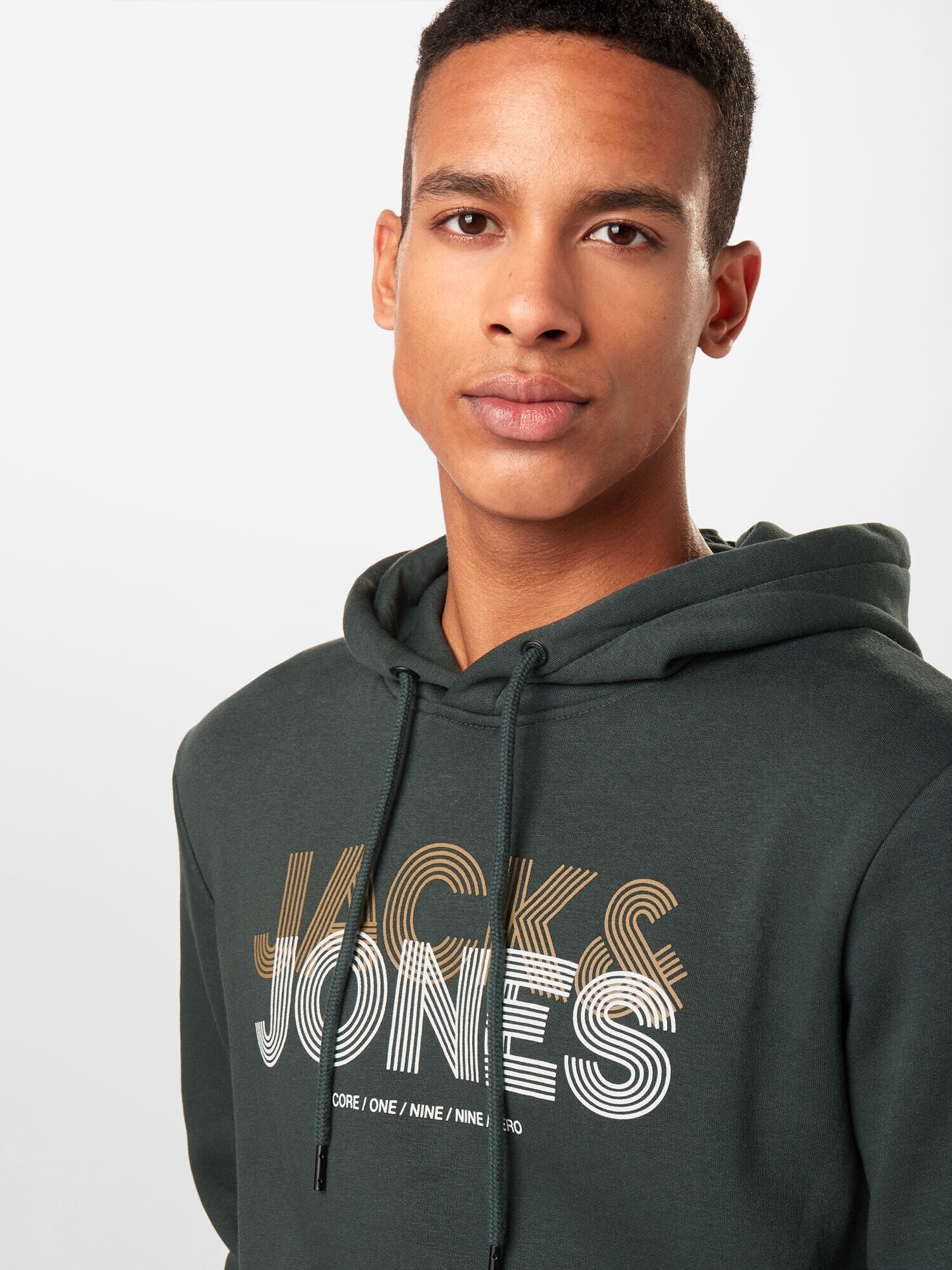 JACK & JONES Суичър 'Lexus' бежово / тъмнозелено / бяло - Pepit.bg