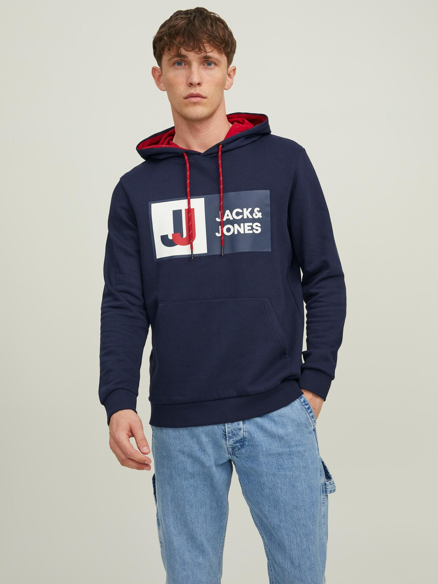 JACK & JONES Суичър 'LOGAN' нейви синьо / червено / бяло - Pepit.bg