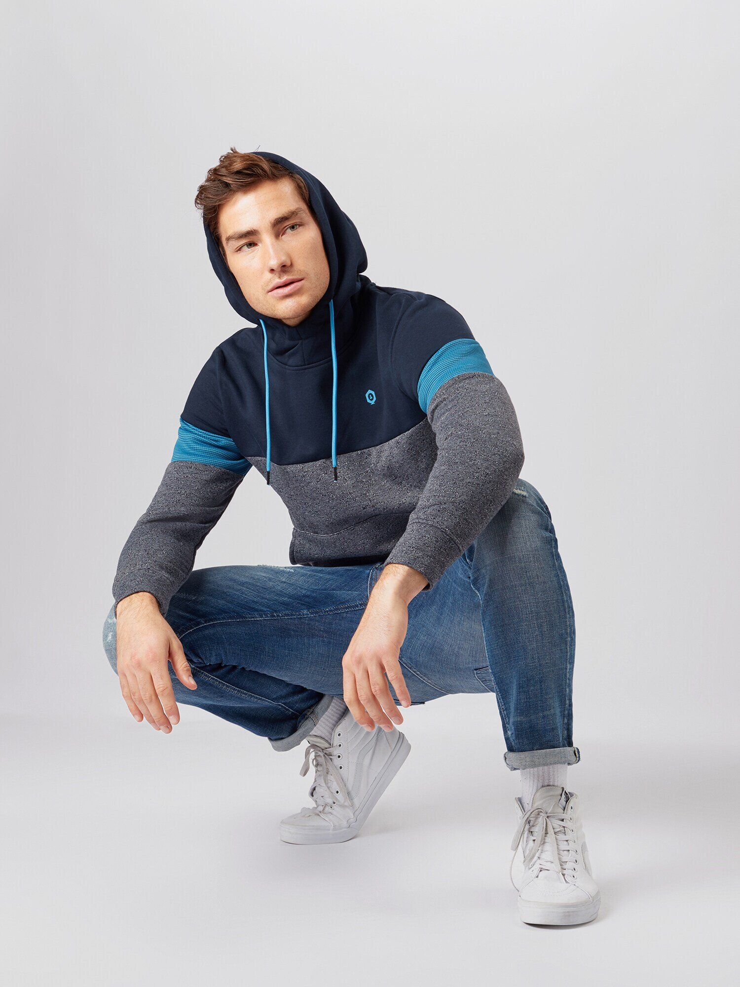 JACK & JONES Суичър 'MART' нейви синьо / аквамарин / сив меланж - Pepit.bg