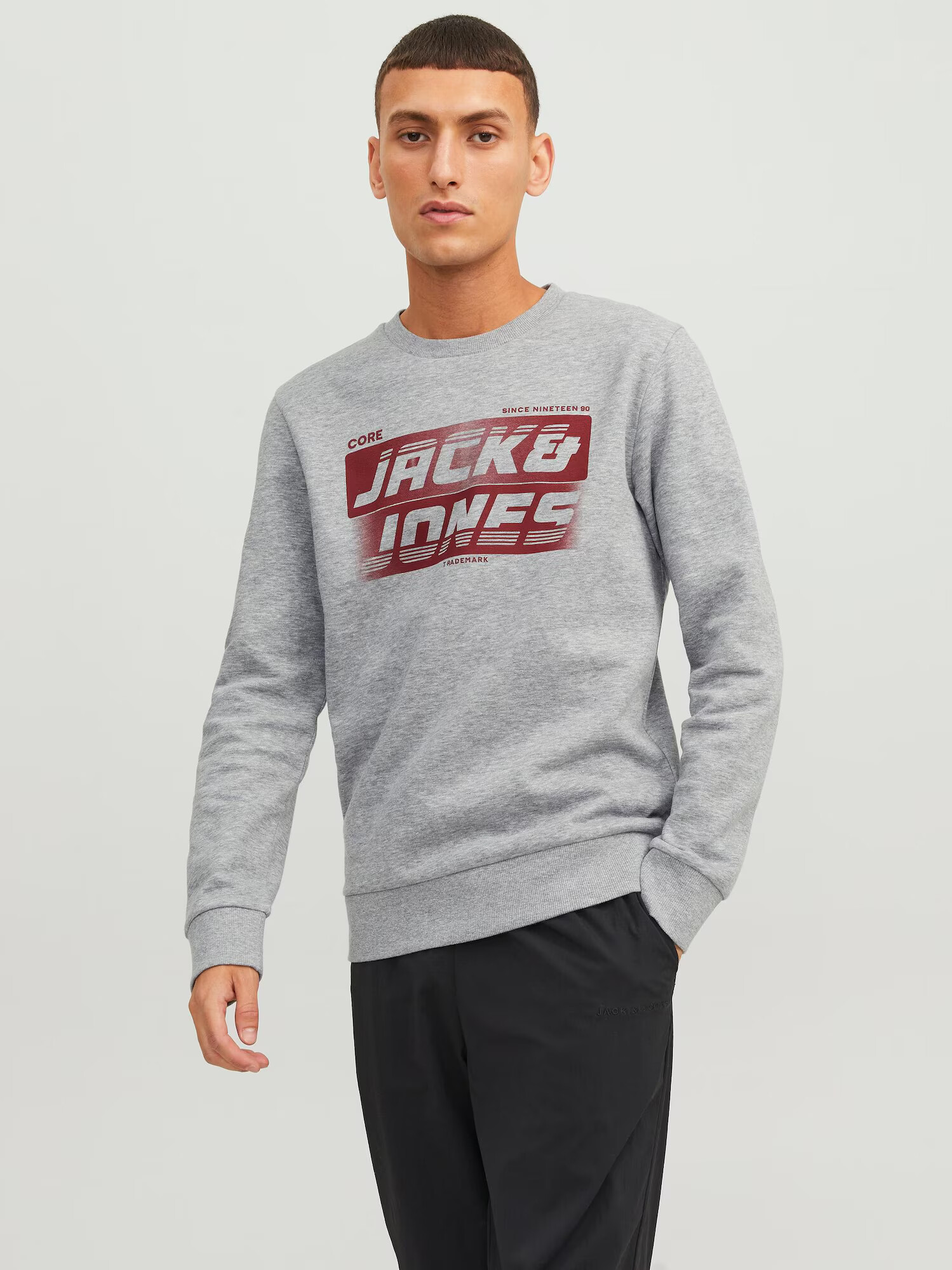 JACK & JONES Суичър сив меланж / тъмночервено - Pepit.bg